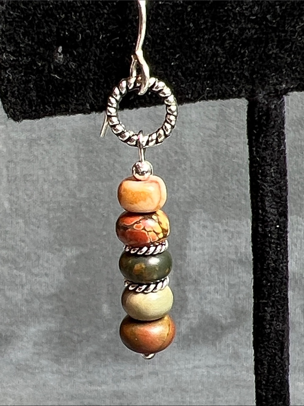 Picture Jasper dangle earrings, sterling silver Bali spacers, sterling ear wires - Picture 4 of 8